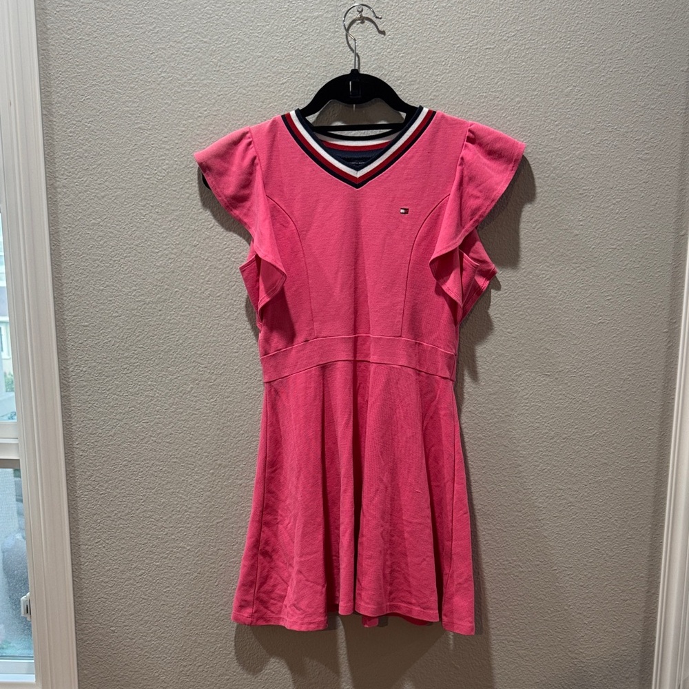 💗 Tommy Hilfiger Kids Pink Ruffle Sleeve Dress – SZ L 💗